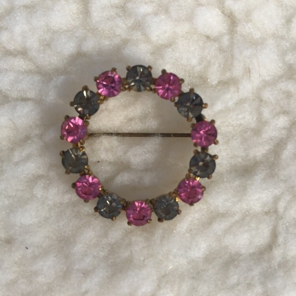 Pink and Gray Rhinestone Brooch - Picture 2 of 4